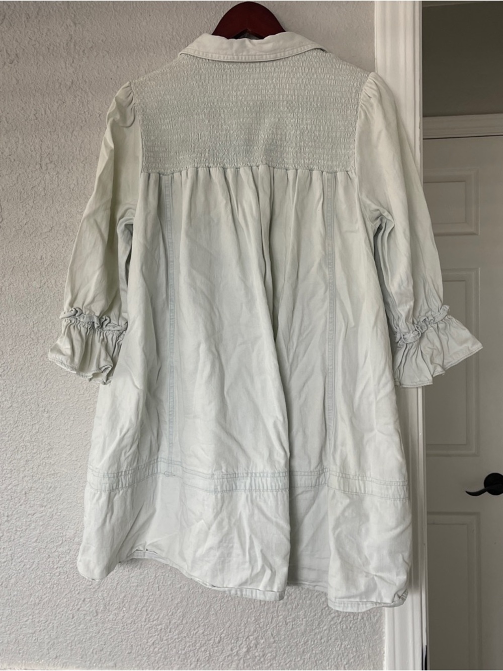 Free People Style Smocked Babydoll Tunic Dress Cream Boho Button Front M - Picture 2 of 4